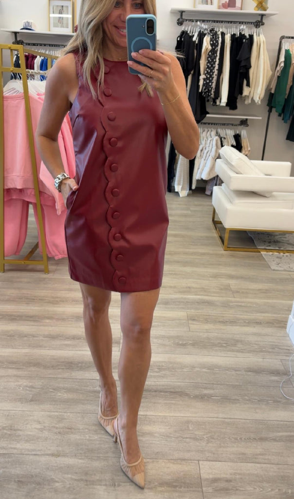 Bailey Faux leather scallop button dress